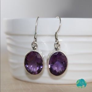 Large Amethyst Earrings Set In Sterling Silver.